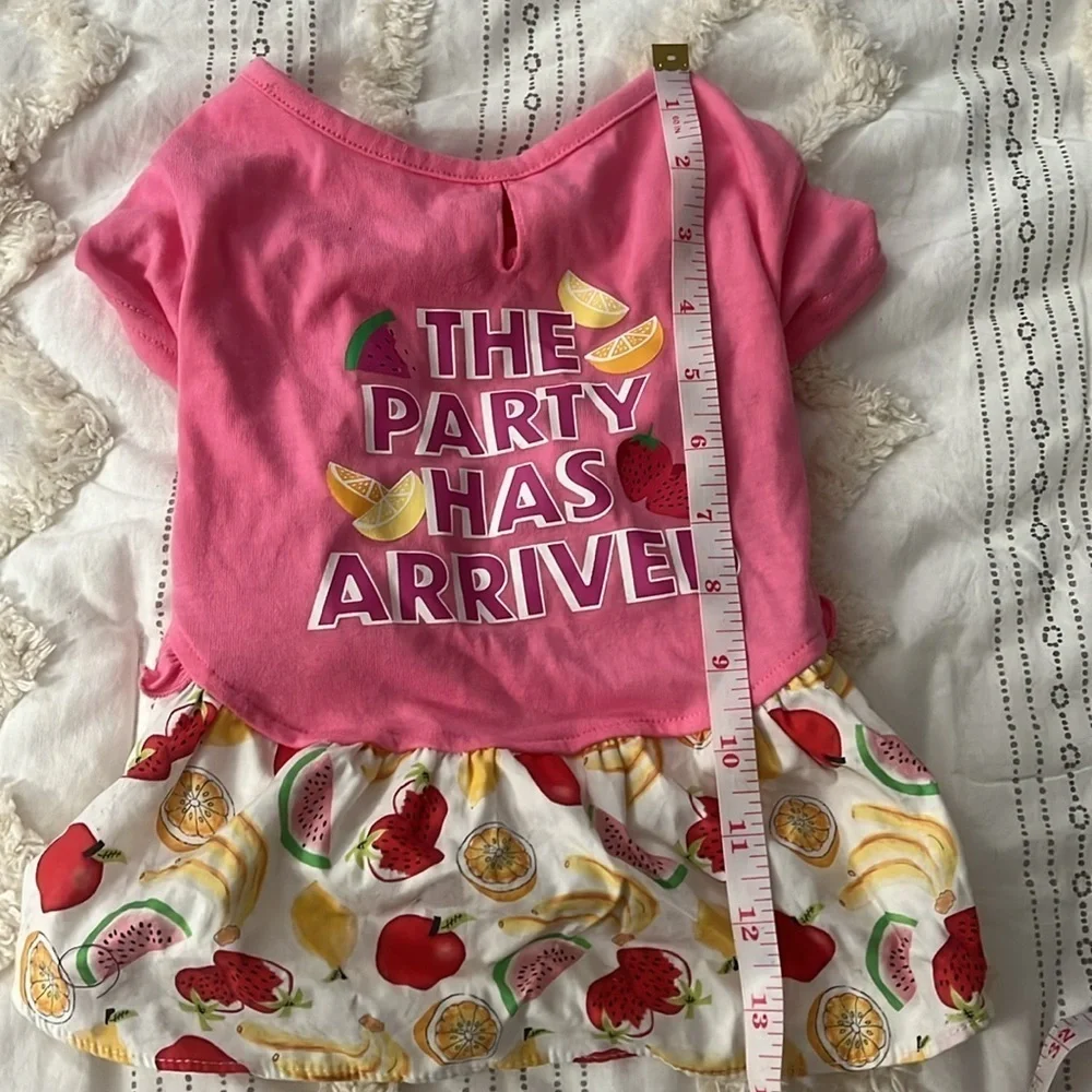 small dog pink party dress with fruit pattern